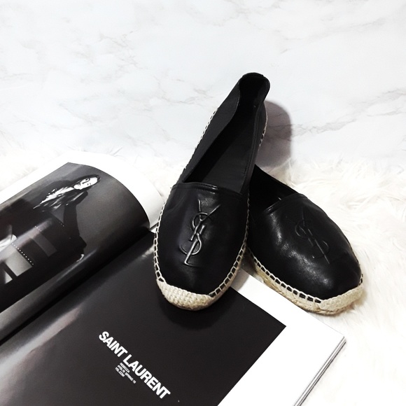 Yves Saint Laurent Shoes - Saint Laurent | Logo Embossed Leather Espadrilles